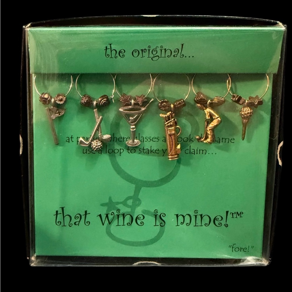 💖5/$25💖 GOLF THEME WINE GLASS CHARM SET OF 6